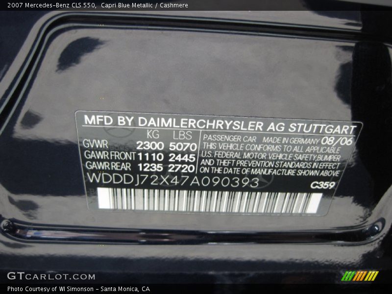 Capri Blue Metallic / Cashmere 2007 Mercedes-Benz CLS 550