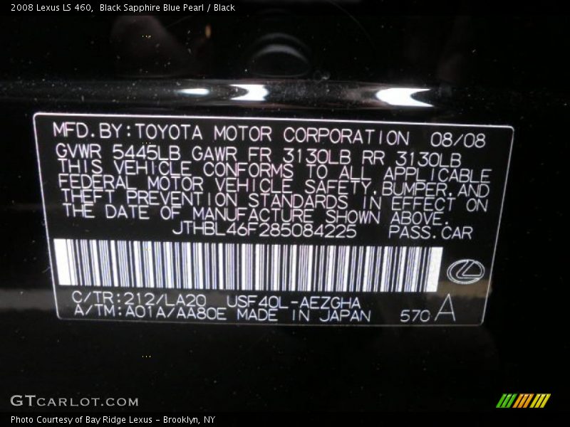 Black Sapphire Blue Pearl / Black 2008 Lexus LS 460