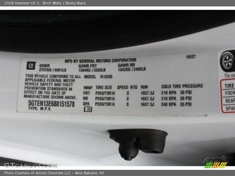 Birch White / Ebony Black 2008 Hummer H3 X