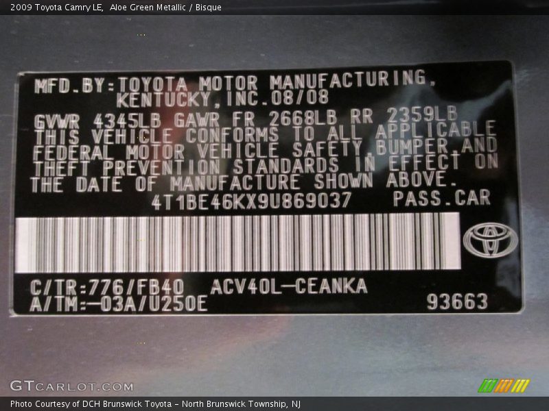 Aloe Green Metallic / Bisque 2009 Toyota Camry LE