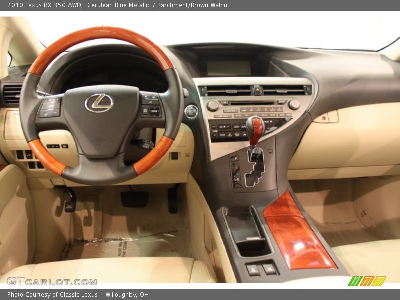 Cerulean Blue Metallic / Parchment/Brown Walnut 2010 Lexus RX 350 AWD