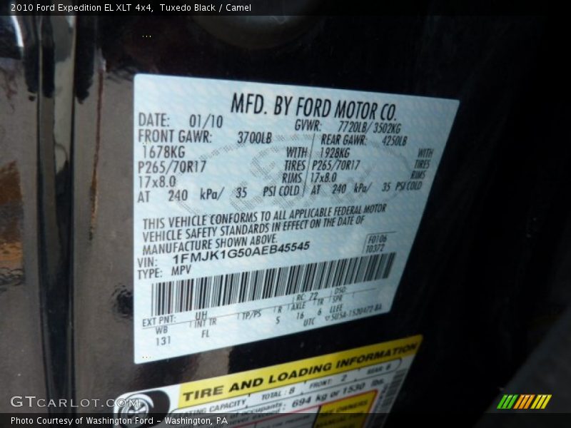 2010 Expedition EL XLT 4x4 Tuxedo Black Color Code UH
