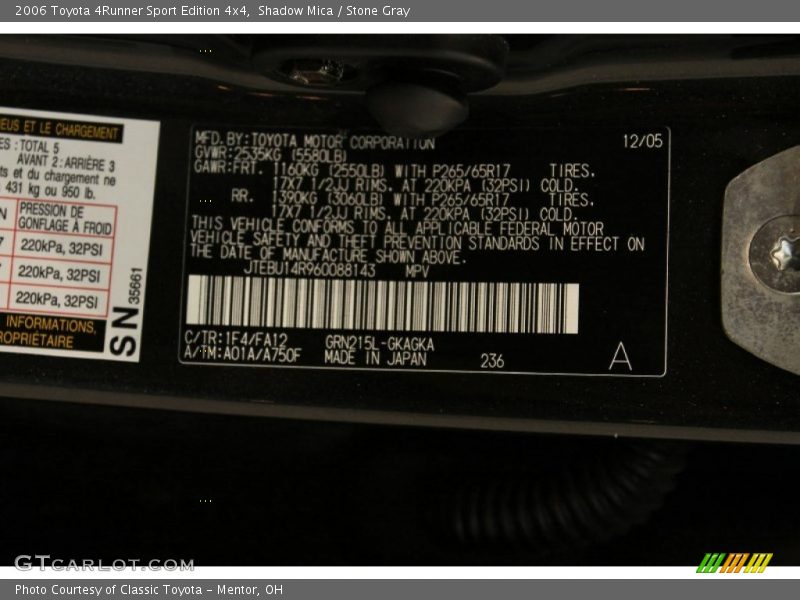 Shadow Mica / Stone Gray 2006 Toyota 4Runner Sport Edition 4x4