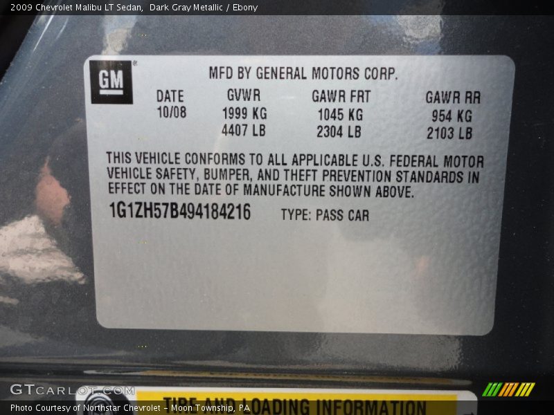 Dark Gray Metallic / Ebony 2009 Chevrolet Malibu LT Sedan