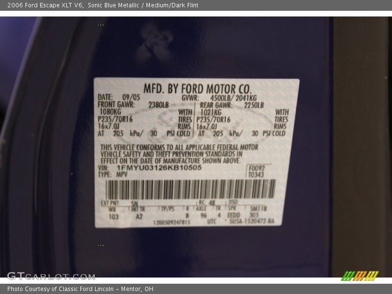 Sonic Blue Metallic / Medium/Dark Flint 2006 Ford Escape XLT V6