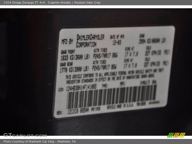Graphite Metallic / Medium Slate Gray 2004 Dodge Durango ST 4x4