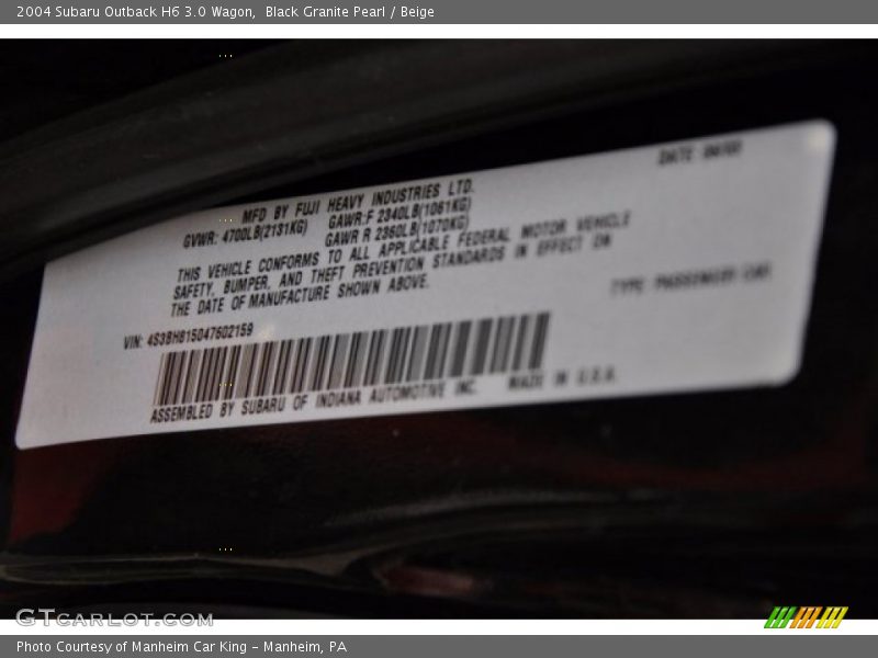 Black Granite Pearl / Beige 2004 Subaru Outback H6 3.0 Wagon