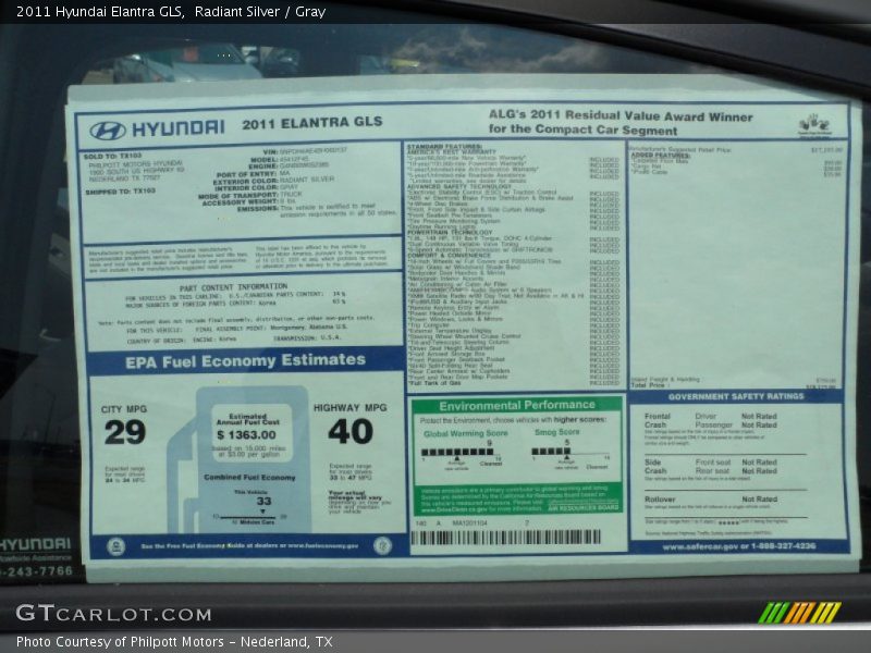 Radiant Silver / Gray 2011 Hyundai Elantra GLS