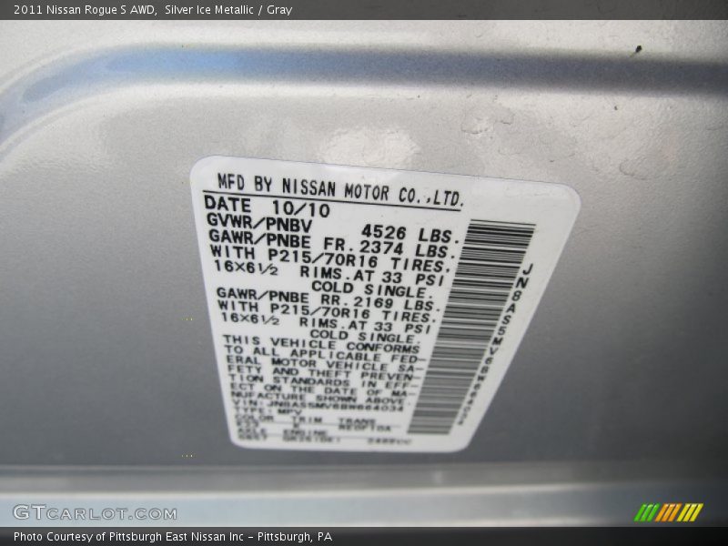 Silver Ice Metallic / Gray 2011 Nissan Rogue S AWD
