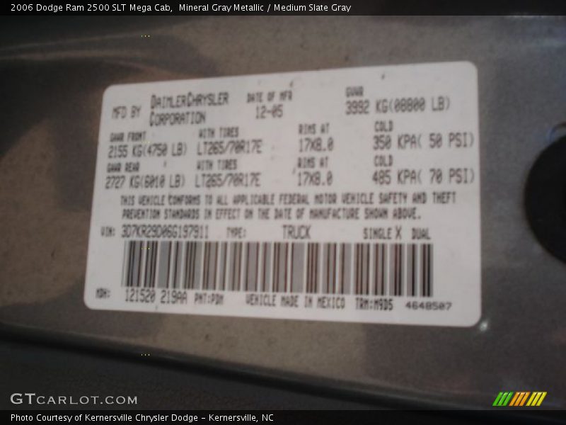 Mineral Gray Metallic / Medium Slate Gray 2006 Dodge Ram 2500 SLT Mega Cab