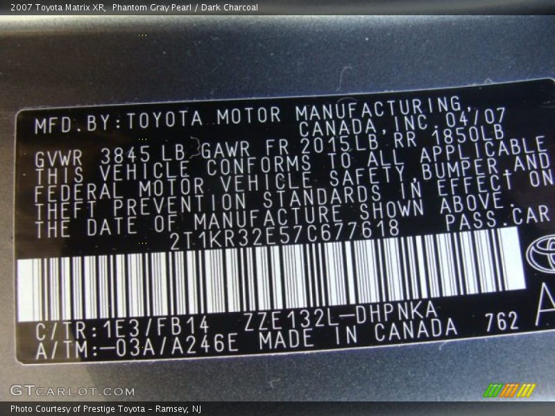 Phantom Gray Pearl / Dark Charcoal 2007 Toyota Matrix XR