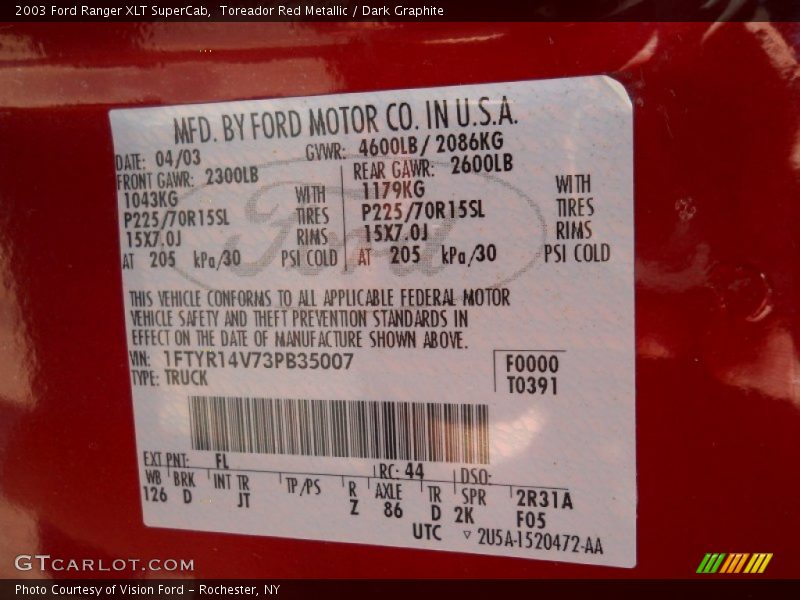 Toreador Red Metallic / Dark Graphite 2003 Ford Ranger XLT SuperCab