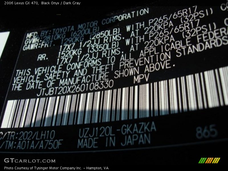 Black Onyx / Dark Gray 2006 Lexus GX 470