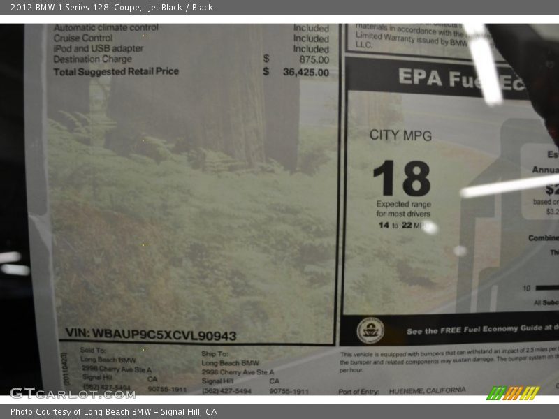 Jet Black / Black 2012 BMW 1 Series 128i Coupe