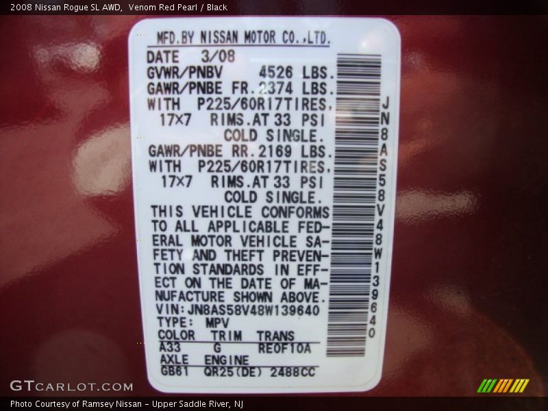 Venom Red Pearl / Black 2008 Nissan Rogue SL AWD
