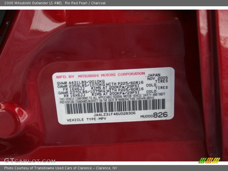 Rio Red Pearl / Charcoal 2006 Mitsubishi Outlander LS 4WD