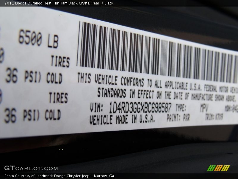 Brilliant Black Crystal Pearl / Black 2011 Dodge Durango Heat