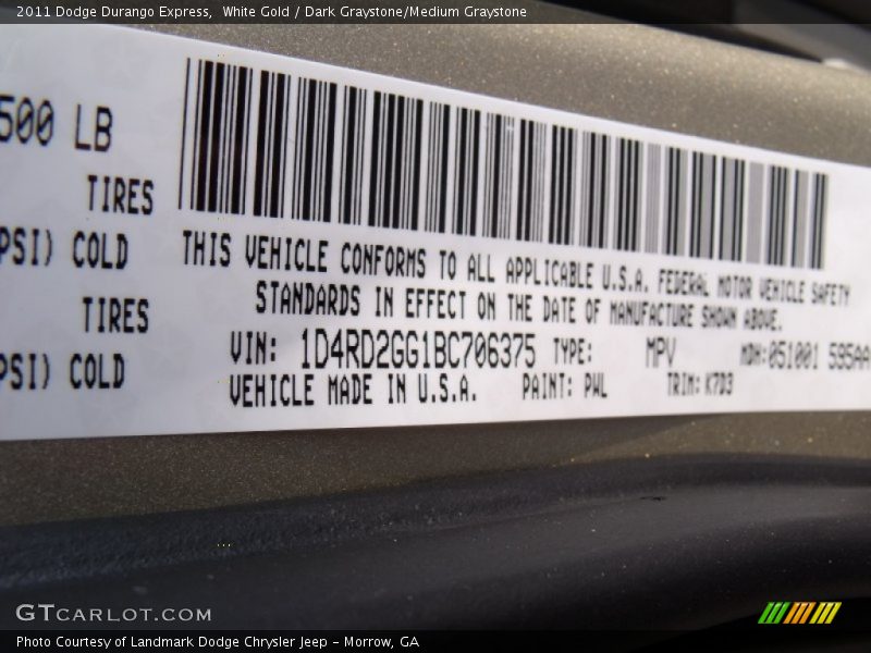 White Gold / Dark Graystone/Medium Graystone 2011 Dodge Durango Express