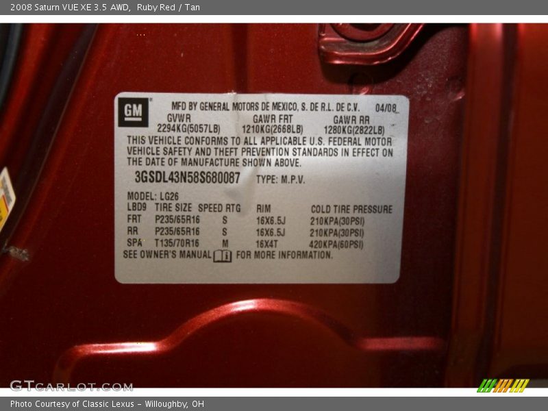 Ruby Red / Tan 2008 Saturn VUE XE 3.5 AWD