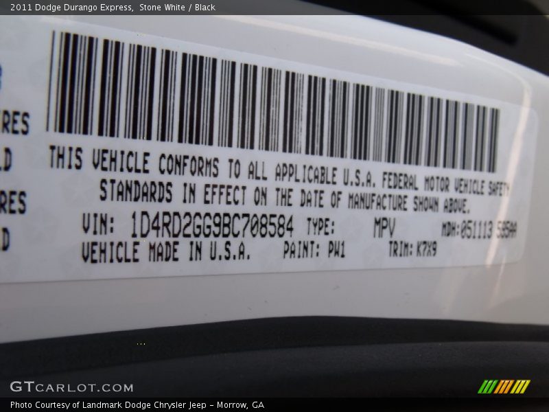 Stone White / Black 2011 Dodge Durango Express
