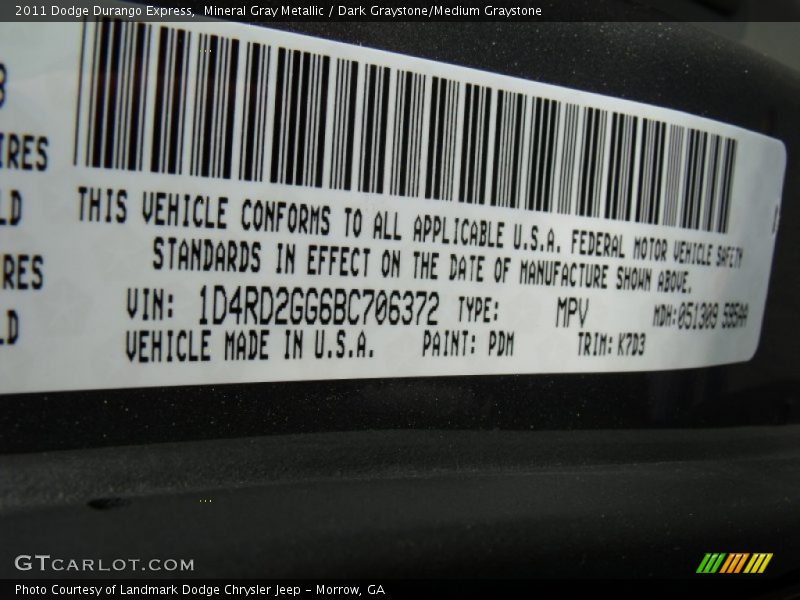 Mineral Gray Metallic / Dark Graystone/Medium Graystone 2011 Dodge Durango Express