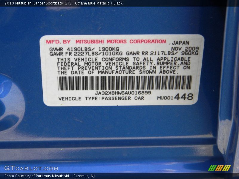 Octane Blue Metallic / Black 2010 Mitsubishi Lancer Sportback GTS
