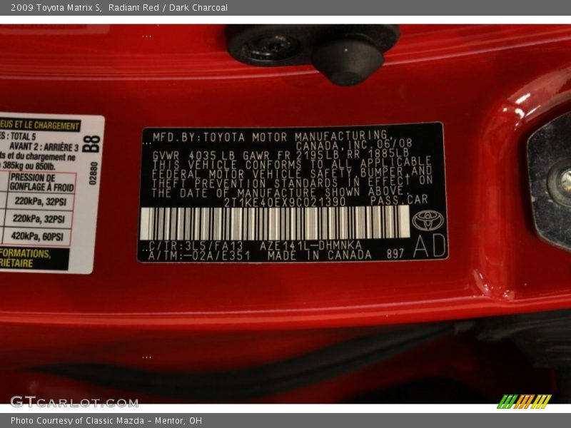 Radiant Red / Dark Charcoal 2009 Toyota Matrix S