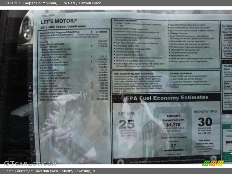  2011 Cooper Countryman Window Sticker