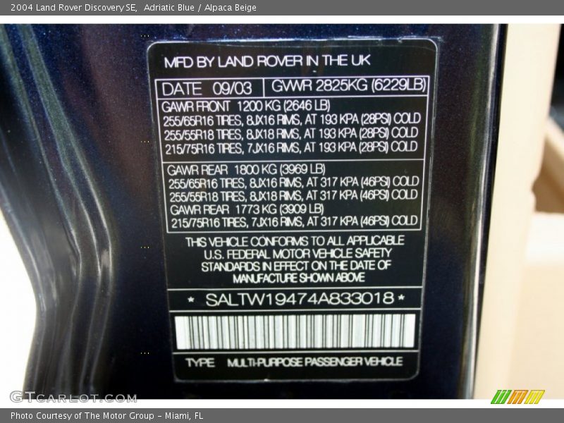Adriatic Blue / Alpaca Beige 2004 Land Rover Discovery SE