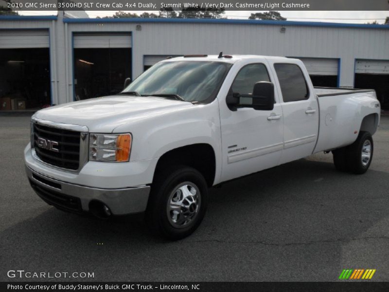 Summit White / Very Dark Cashmere/Light Cashmere 2010 GMC Sierra 3500HD SLT Crew Cab 4x4 Dually
