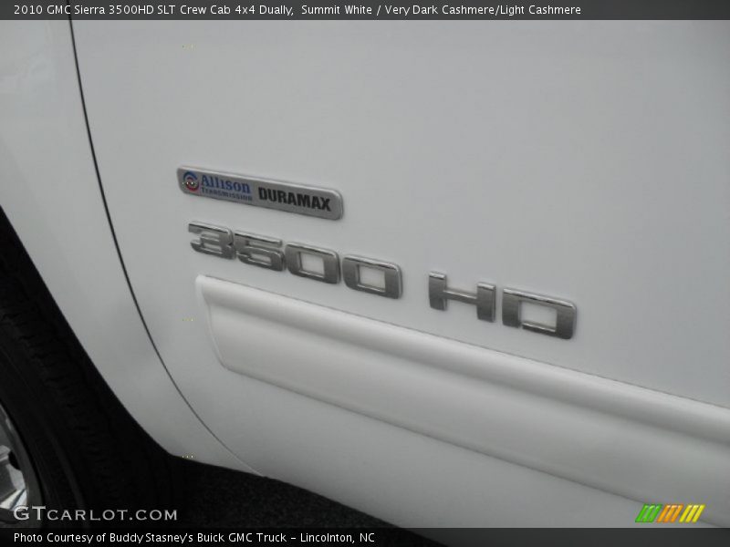 Summit White / Very Dark Cashmere/Light Cashmere 2010 GMC Sierra 3500HD SLT Crew Cab 4x4 Dually