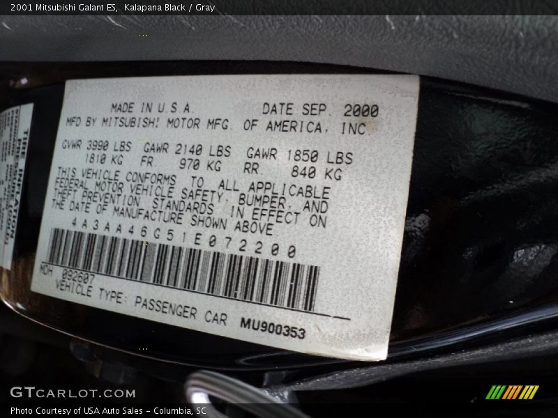 Kalapana Black / Gray 2001 Mitsubishi Galant ES