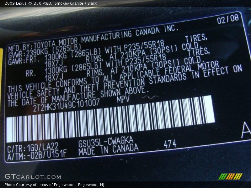 Smokey Granite / Black 2009 Lexus RX 350 AWD