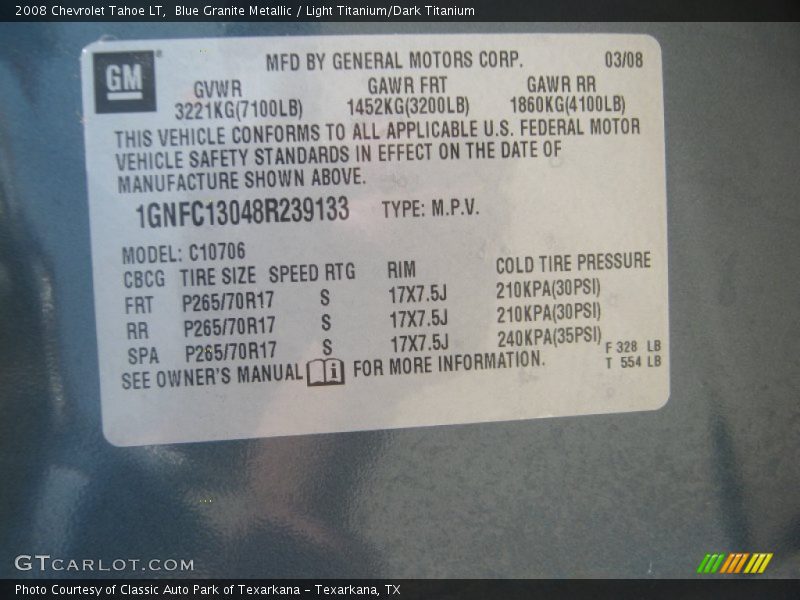 Blue Granite Metallic / Light Titanium/Dark Titanium 2008 Chevrolet Tahoe LT