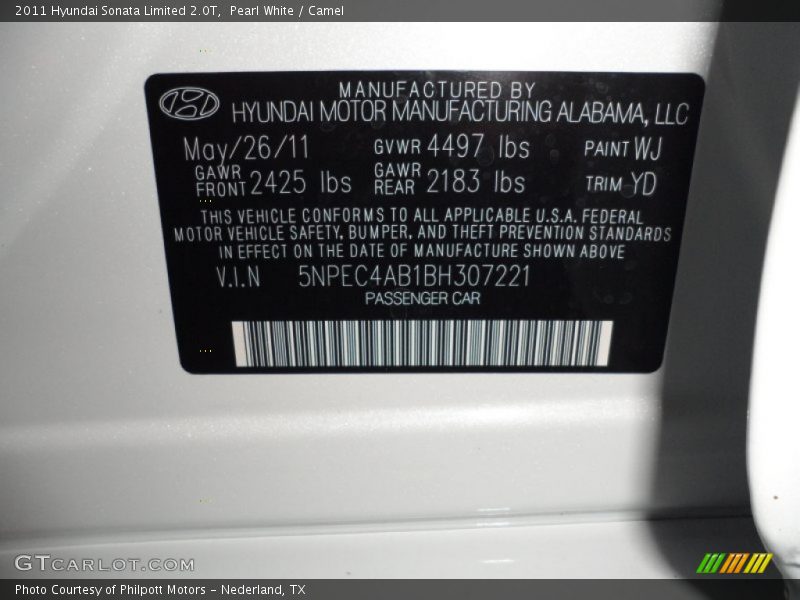 Pearl White / Camel 2011 Hyundai Sonata Limited 2.0T