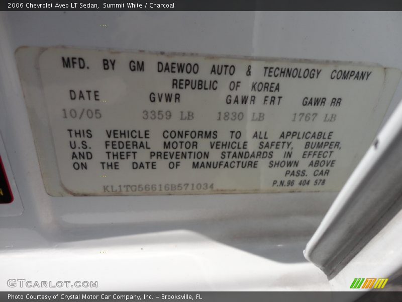 Summit White / Charcoal 2006 Chevrolet Aveo LT Sedan