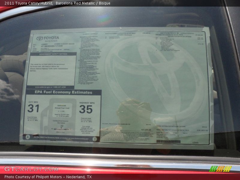  2011 Camry Hybrid Window Sticker