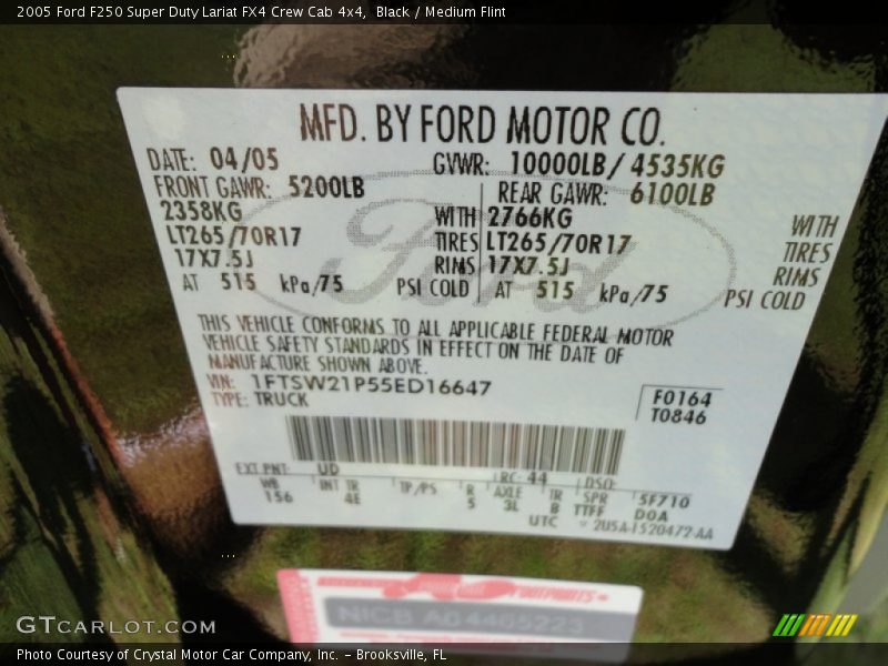 Black / Medium Flint 2005 Ford F250 Super Duty Lariat FX4 Crew Cab 4x4