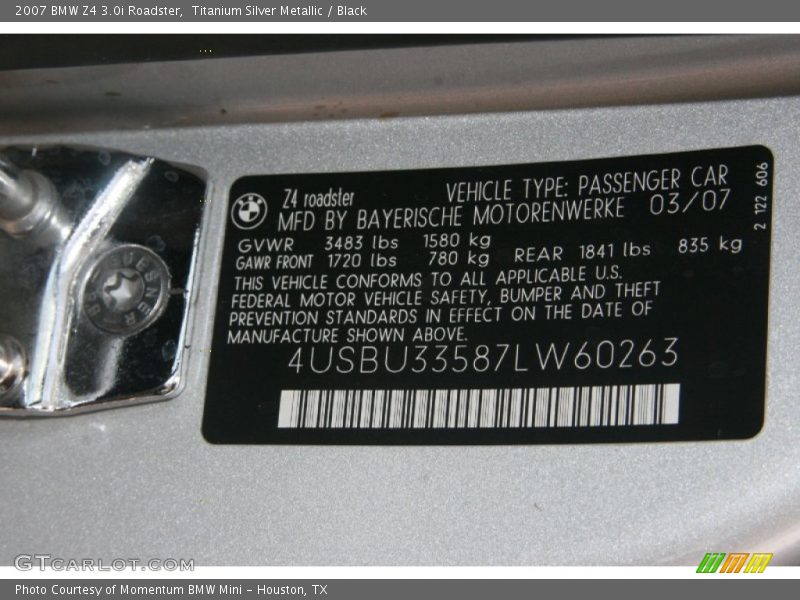 Titanium Silver Metallic / Black 2007 BMW Z4 3.0i Roadster