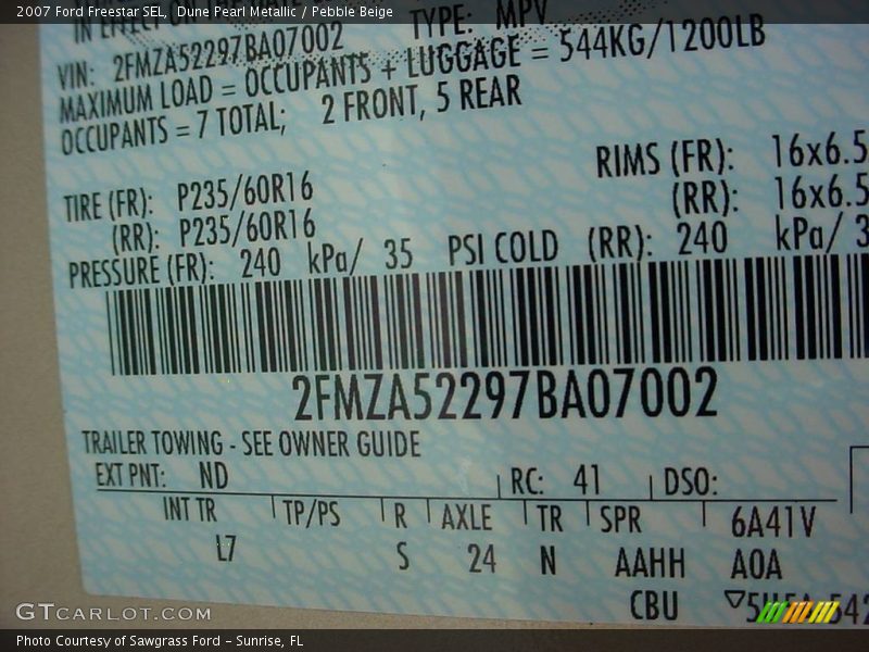 2007 Freestar SEL Dune Pearl Metallic Color Code ND