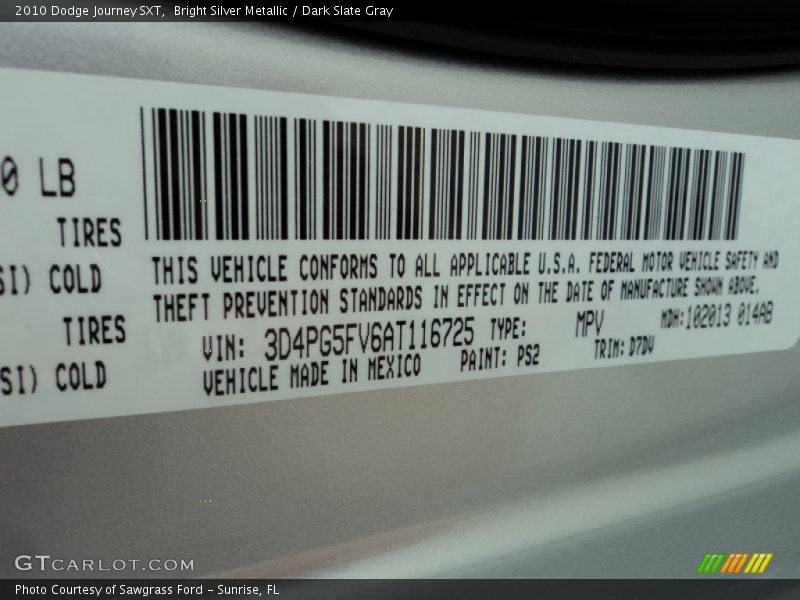 Bright Silver Metallic / Dark Slate Gray 2010 Dodge Journey SXT