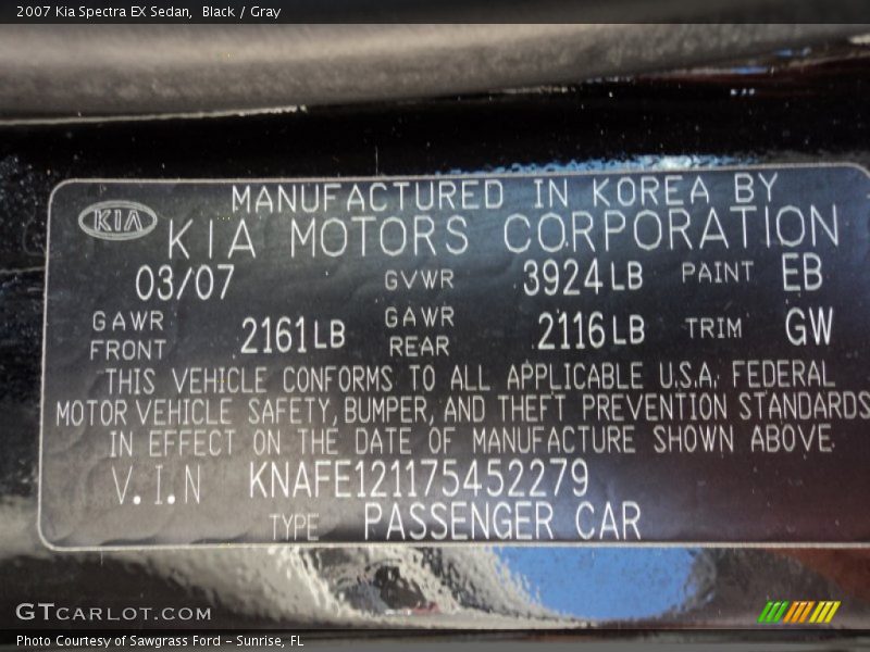 Black / Gray 2007 Kia Spectra EX Sedan