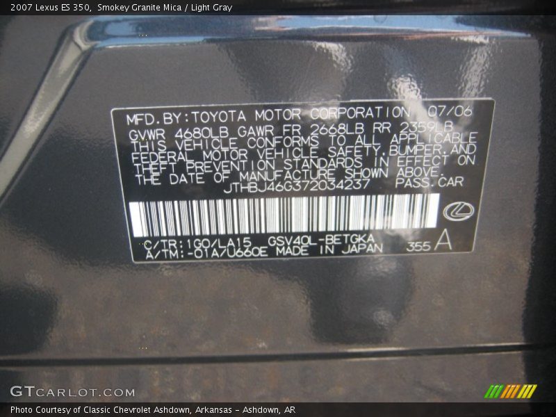 Smokey Granite Mica / Light Gray 2007 Lexus ES 350
