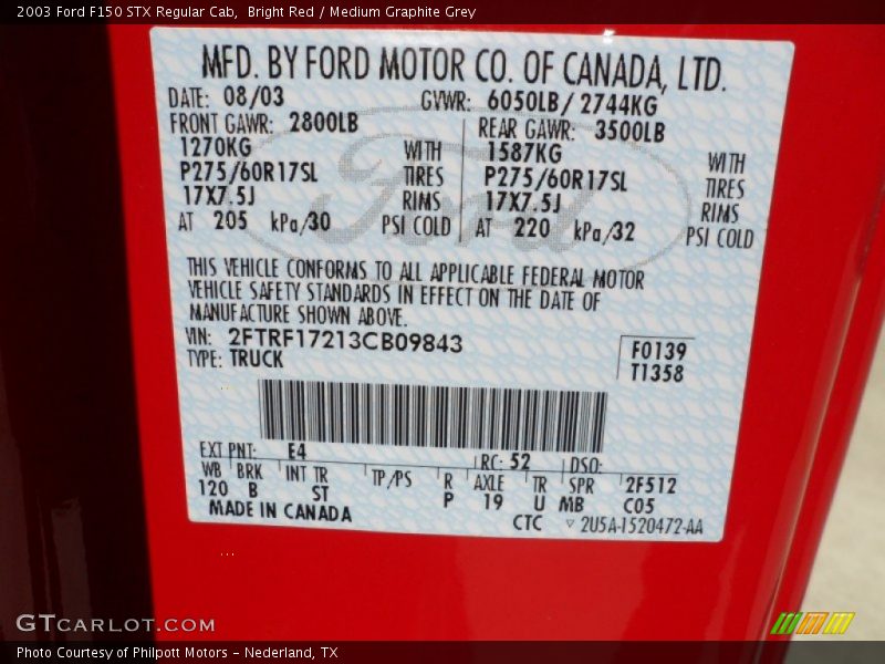 2003 F150 STX Regular Cab Bright Red Color Code E4