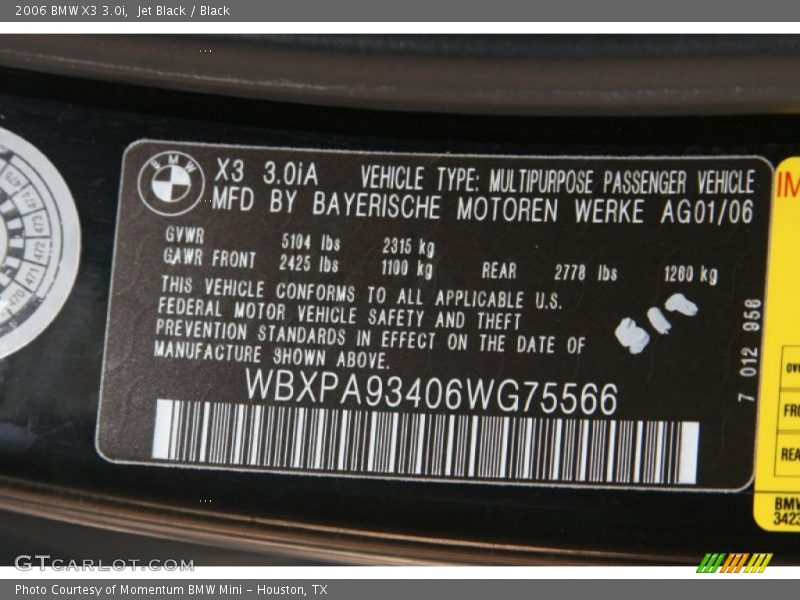 Jet Black / Black 2006 BMW X3 3.0i