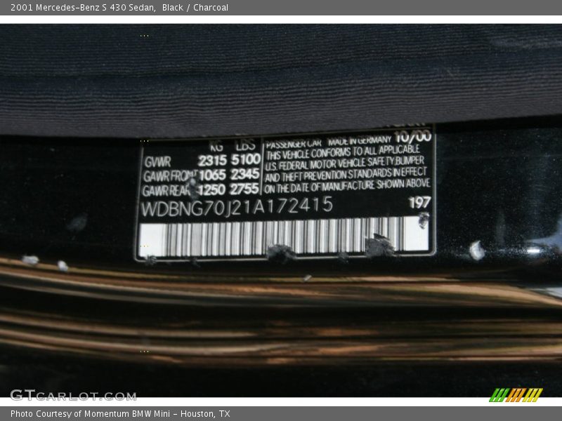 Black / Charcoal 2001 Mercedes-Benz S 430 Sedan