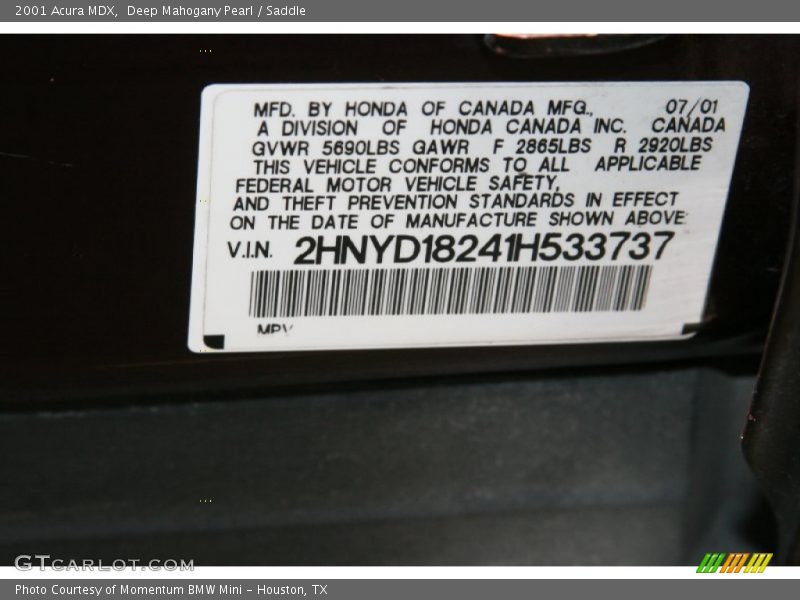 Deep Mahogany Pearl / Saddle 2001 Acura MDX