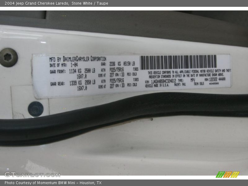 Stone White / Taupe 2004 Jeep Grand Cherokee Laredo