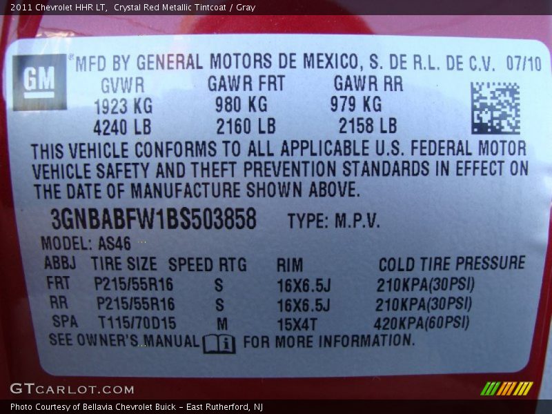 Crystal Red Metallic Tintcoat / Gray 2011 Chevrolet HHR LT