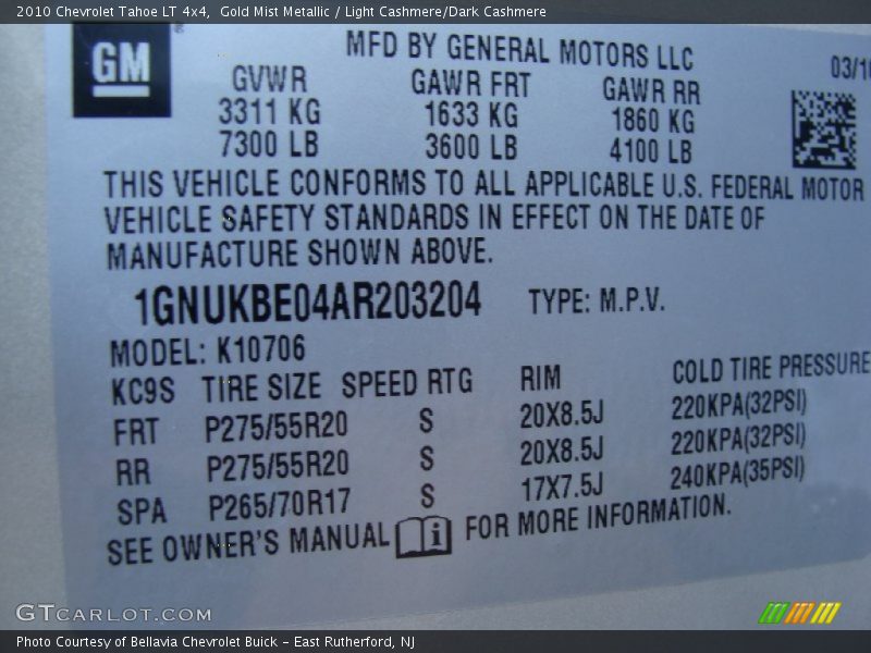 Gold Mist Metallic / Light Cashmere/Dark Cashmere 2010 Chevrolet Tahoe LT 4x4
